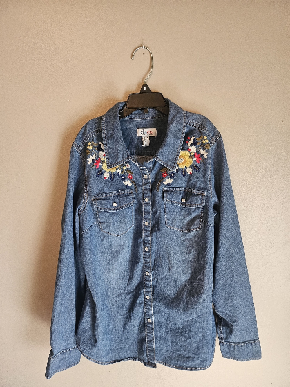 d.co Embroidered Blue Denim Button-Down Shirt